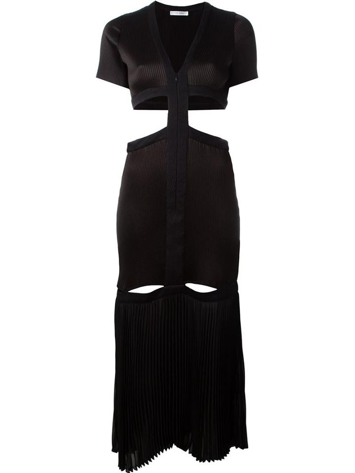 Barbara Casasola Pleated Cut Out Detail Zip Up Dress, Women's, Size: 42, Black, Polyester
