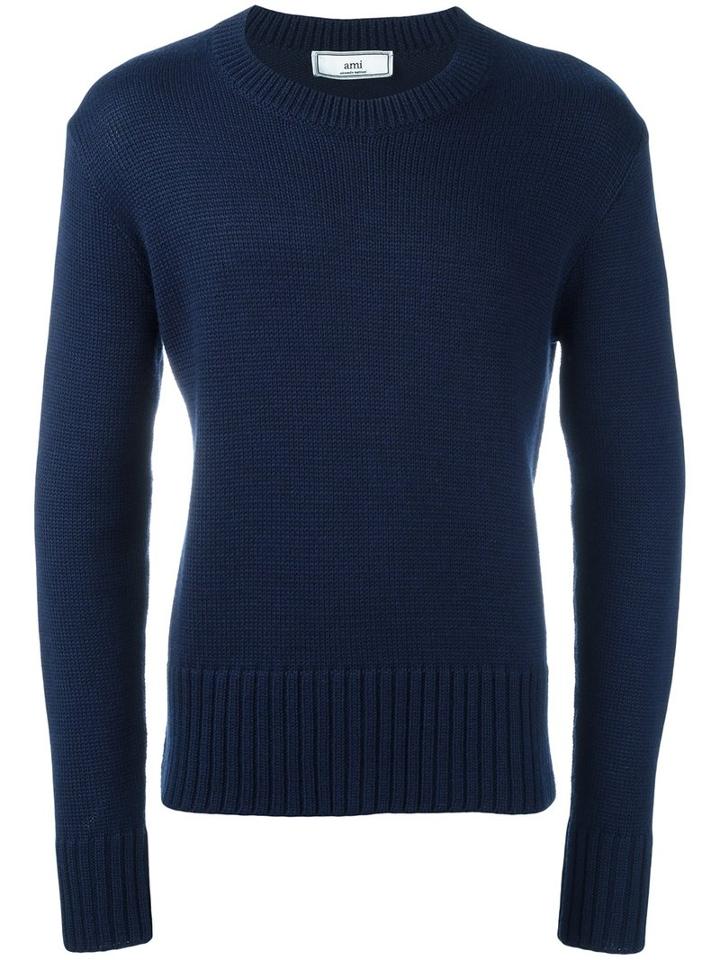 Ami Alexandre Mattiussi Crew Neck Sweater, Size: Large, Blue, Acrylic/wool