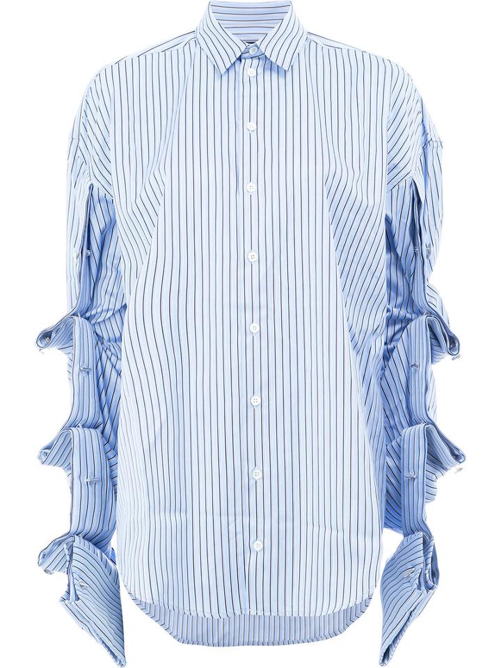 Y / Project - Draped Sleeves Striped Shirt - Women - Cotton - 40, Blue, Cotton