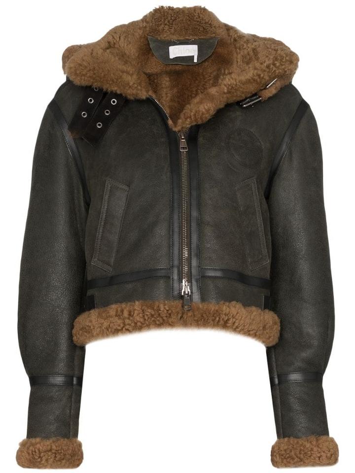 Chloé Shearling Hooded Aviator Jacket - Green