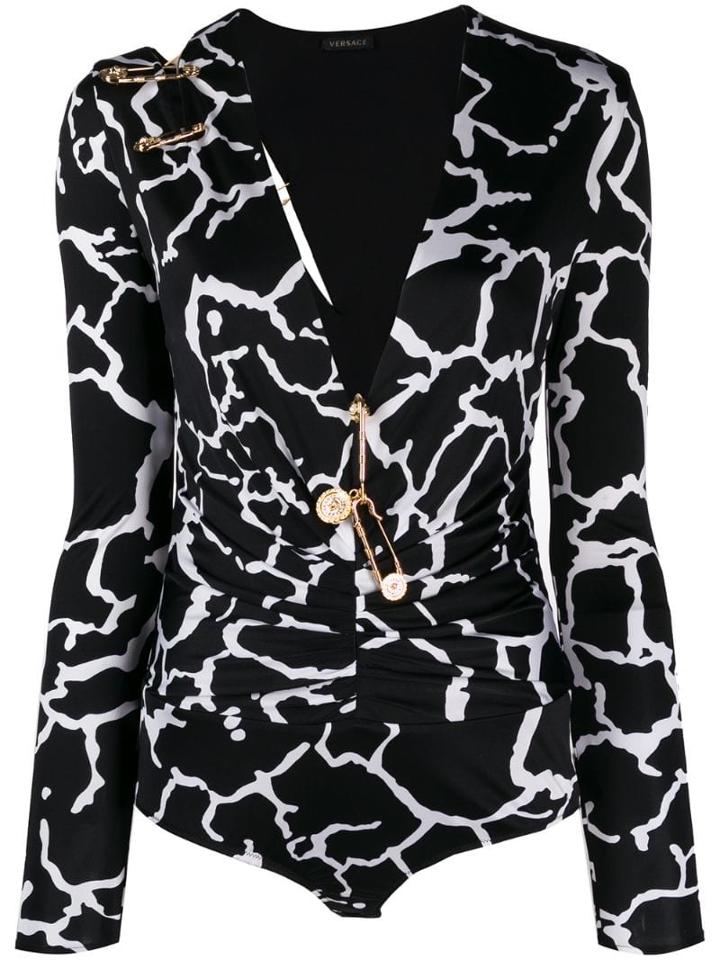 Versace Graphic Print V-neck Bodysuit - Black