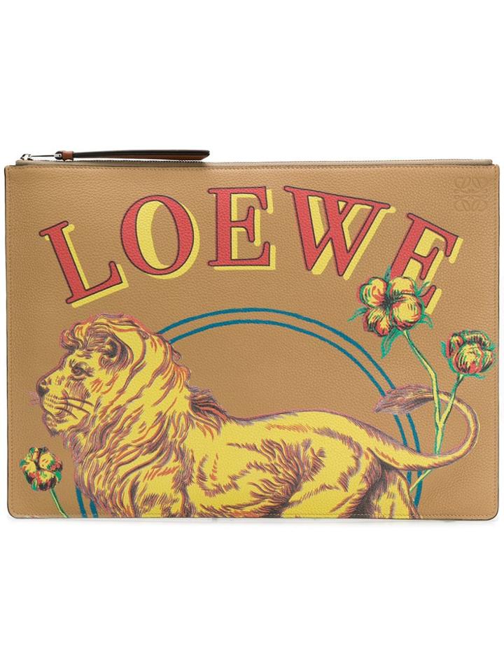 Loewe Lion Print Clutch Bag - Neutrals