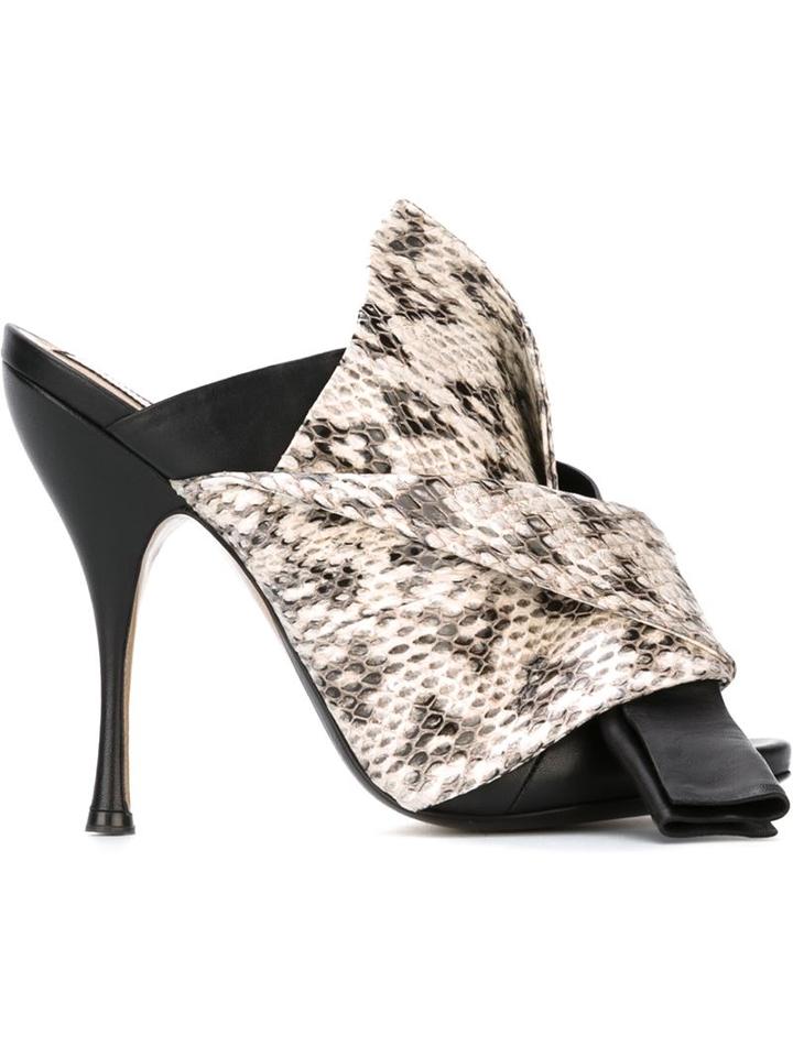 No21 Snakeskin Effect Bow Mules