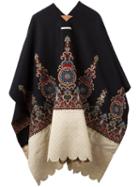 Ermanno Gallamini Contrast Pattern Embroidered Cape, Women's, Blue, Cotton/polyamide/mohair/virgin Wool