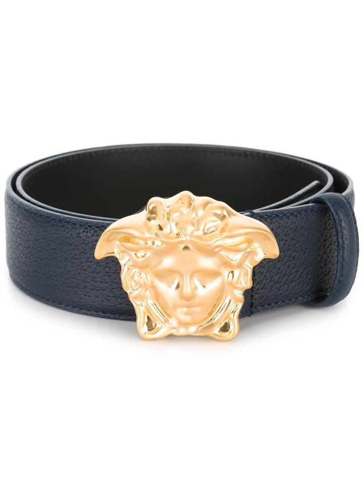 Versace Palazzo Medusa Belt, Men's, Size: 95, Blue, Leather/metal