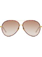 Linda Farrow Shell Print Aviator Sunglasses - Brown