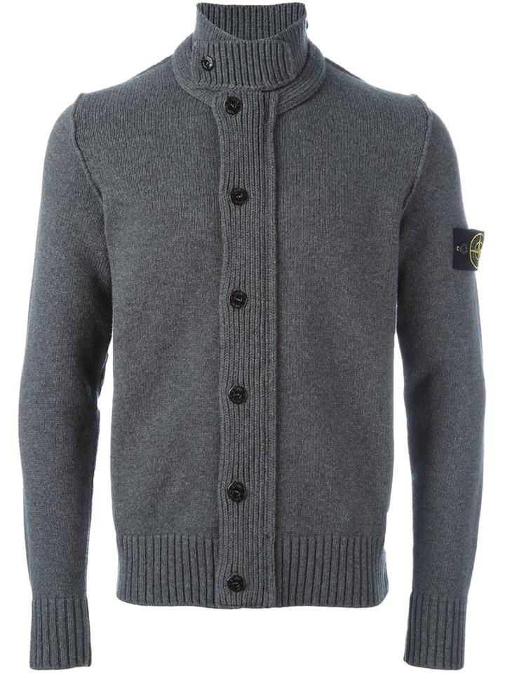 Stone Island Band Collar Cardigan, Men's, Size: Xl, Grey, Polyamide/wool
