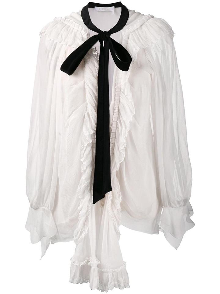 Chloé Contrasting Neck Tie Blouse - Nude & Neutrals