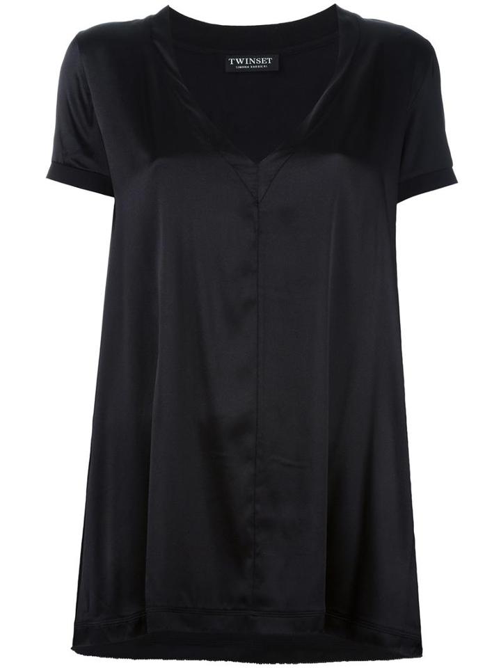 Twin-set V-neck T-shirt, Women's, Size: Xl, Black, Silk/spandex/elastane/viscose