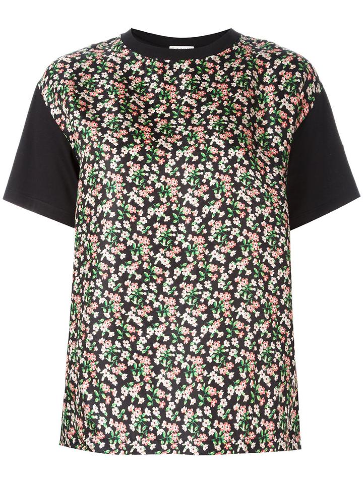 Moncler Floral Print Front Panel T-shirt, Women's, Size: Xl, Black, Silk/cotton