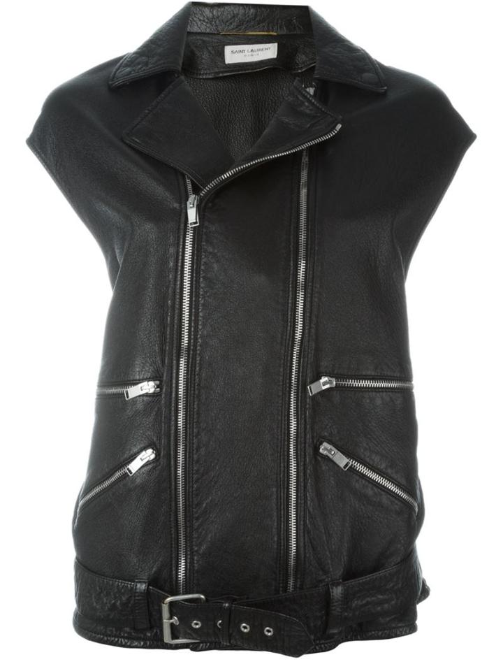 Saint Laurent Sleeveless Biker Jacket, Women's, Size: 38, Black, Metal/lamb Skin