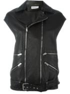 Saint Laurent Sleeveless Biker Jacket, Women's, Size: 38, Black, Metal/lamb Skin