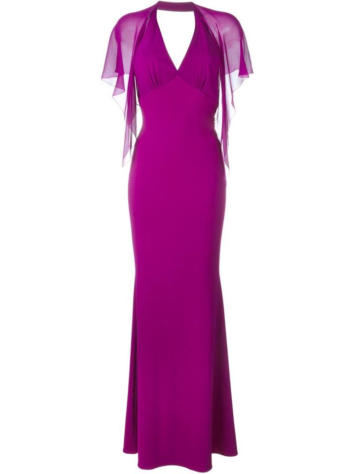 Roberto Cavalli Draped Sleeve Fitted Gown, Women's, Size: 42, Pink/purple, Viscose/spandex/elastane/silk