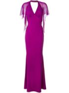 Roberto Cavalli Draped Sleeve Fitted Gown, Women's, Size: 42, Pink/purple, Viscose/spandex/elastane/silk
