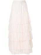 Twin-set Long Tulle Ruffled Skirt - Nude & Neutrals