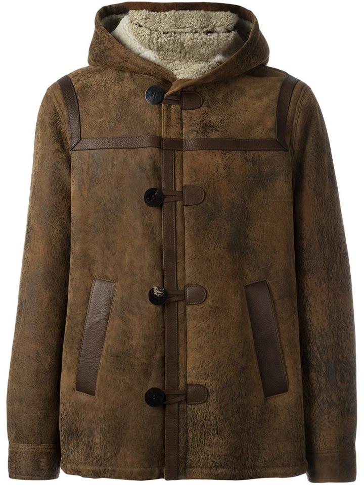 Neil Barrett Hooded Short Coat, Men's, Size: Medium, Brown, Sheep Skin/shearling
