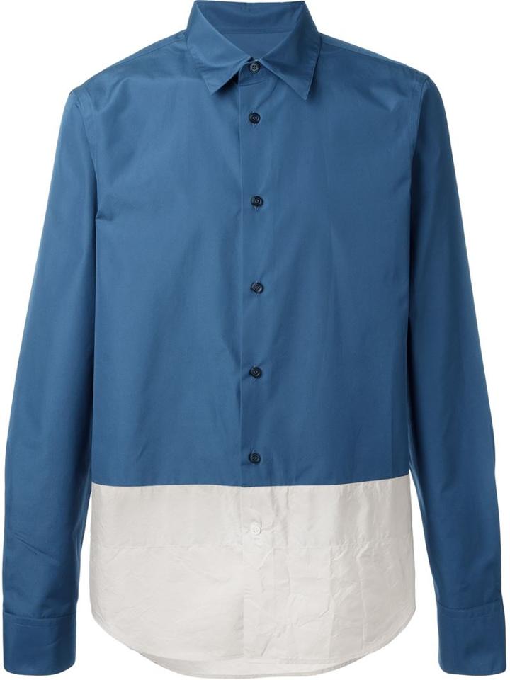 Marni Two Tone Shirt, Men's, Size: 48, Blue, Cotton/polyester