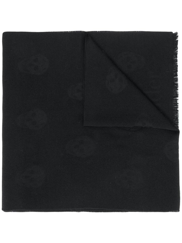 Alexander Mcqueen Rose Trim Print Skull Scarf - Black