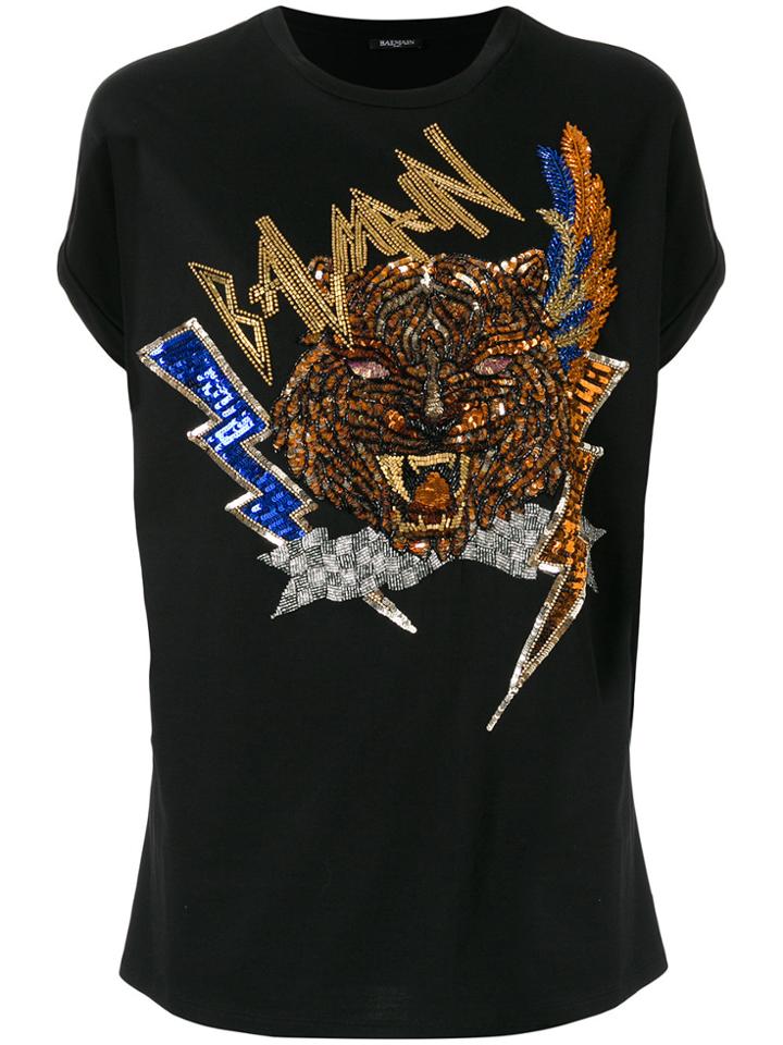 Balmain Sequin Embellished T-shirt - Black