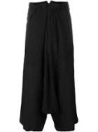 Yohji Yamamoto Drop-crotch Cropped Trousers, Men's, Size: 4, Black, Linen/flax/cotton/nylon/polyurethane