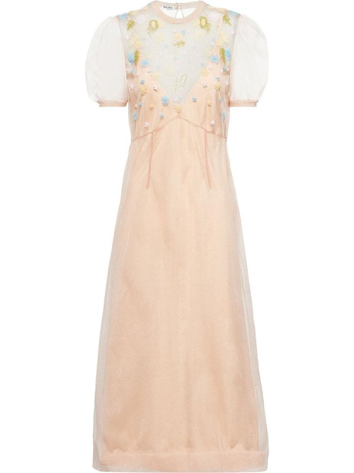 Miu Miu Floral Embroidered Midi Dress - Pink