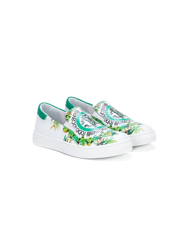 Roberto Cavalli Kids Logo Print Slip-on Sneakers - White