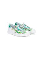 Roberto Cavalli Kids Logo Print Slip-on Sneakers - White
