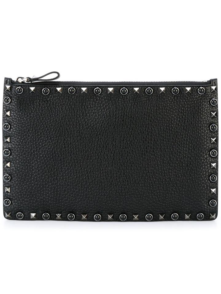 Valentino Valentino Garavani Rockstud Rolling Clutch, Men's, Black, Calf Leather/metal