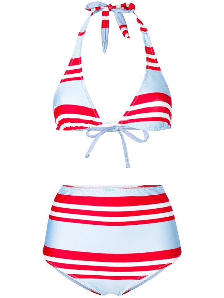 Nos Beachwear Striped High Waisted Bikini Set - Blue