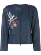 Emporio Armani - Embroidered Fitted Jacket - Women - Goat Skin/polyester/viscose - 44, Blue, Goat Skin/polyester/viscose