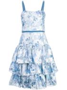Marchesa Notte Flared Floral Dress - Blue