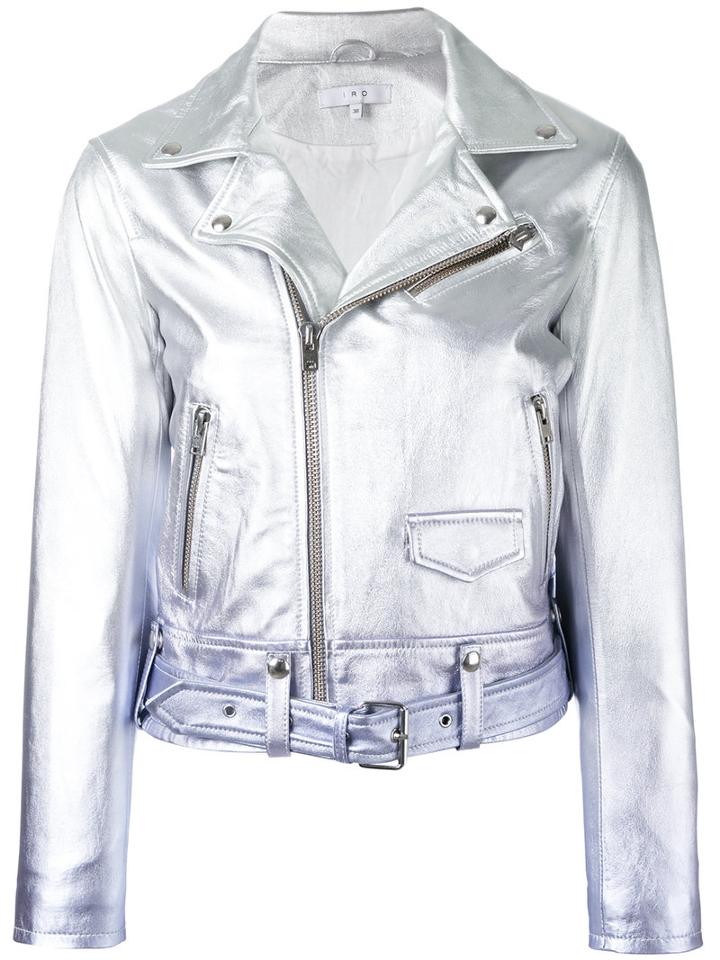 Iro Ombré Biker Jacket, Women's, Size: 38, Grey, Lamb Skin/rayon