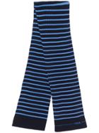 Prada Logo Detail Striped Scarf - Blue