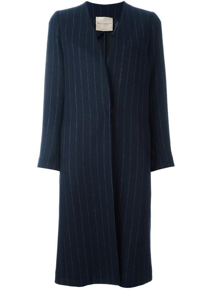 Erika Cavallini Pinstriped Coat, Women's, Size: 38, Blue, Polyamide/viscose/virgin Wool