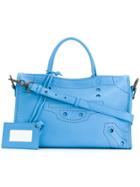 Balenciaga Small Blue Leather Blackout City Bag