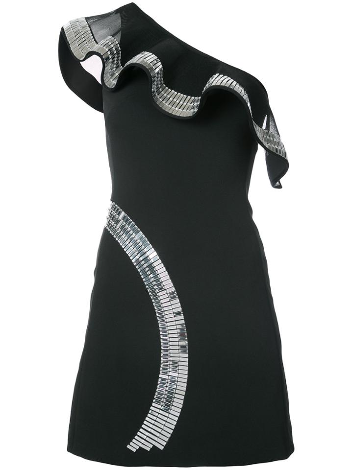 David Koma Ruffle Trim Embellished Dress - Black