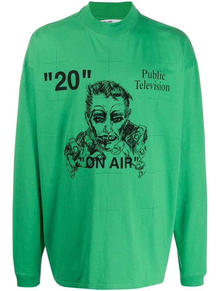 Off-white Public Television Long Sleeved T-shirt - Green