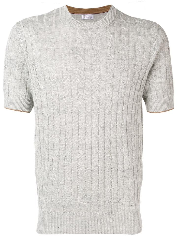 Brunello Cucinelli Cable Knit Short Sleeve Sweater - Grey