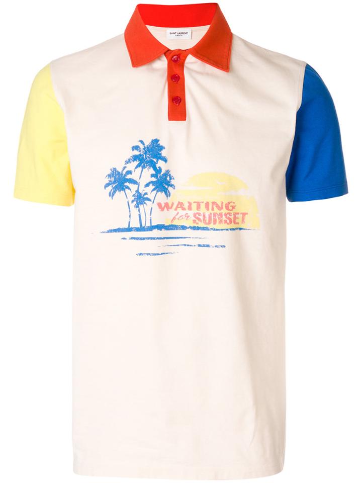 Saint Laurent Printed Colour Block Polo Shirt - Nude & Neutrals