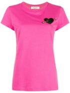 Valentino Heart Embroidered T-shirt - Pink & Purple