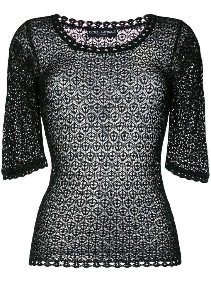 Dolce & Gabbana Crochet Scoop Neck Sweater - Black