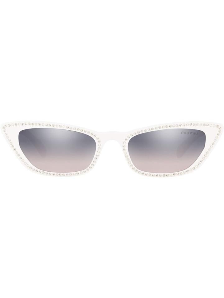 Miu Miu Eyewear Cat Eye Embellished Sunglasses - White
