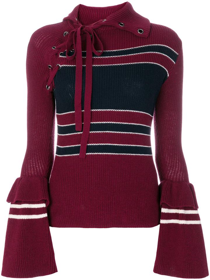 Self-portrait Striped Eyelet Jumper - Pink & Purple