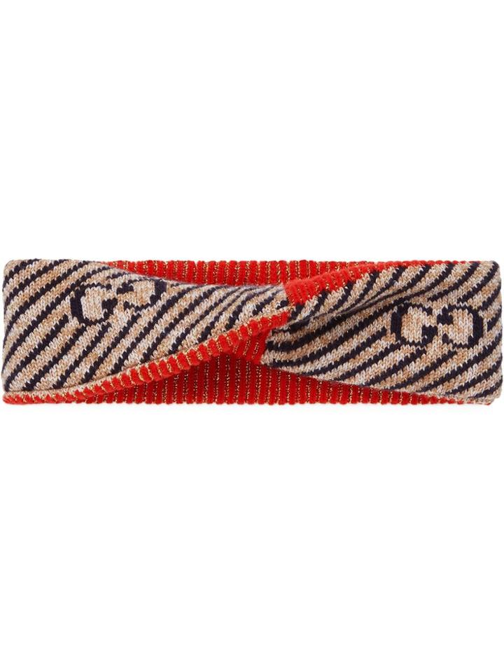 Gucci Gg Stripe Wool Headband - Black