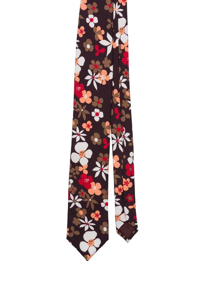 Prada Floral Bloom Motif Tie - Brown