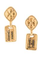 Chanel Pre-owned Cc Logos Plate Motif Earrings - Gold