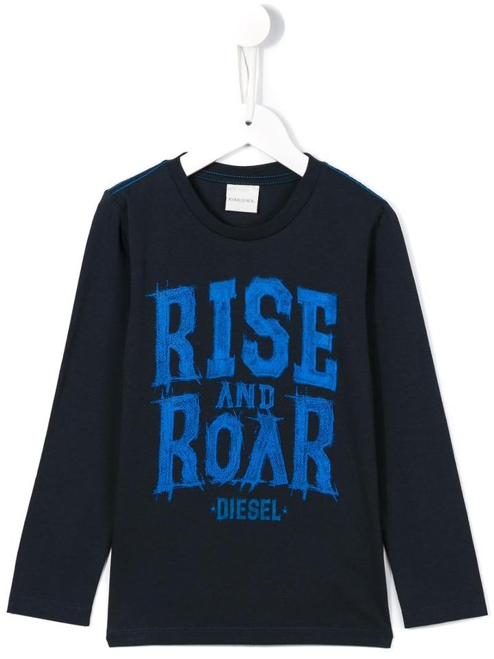 Diesel Kids Rise And Roar Print T-shirt, Boy's, Size: 10 Yrs, Blue