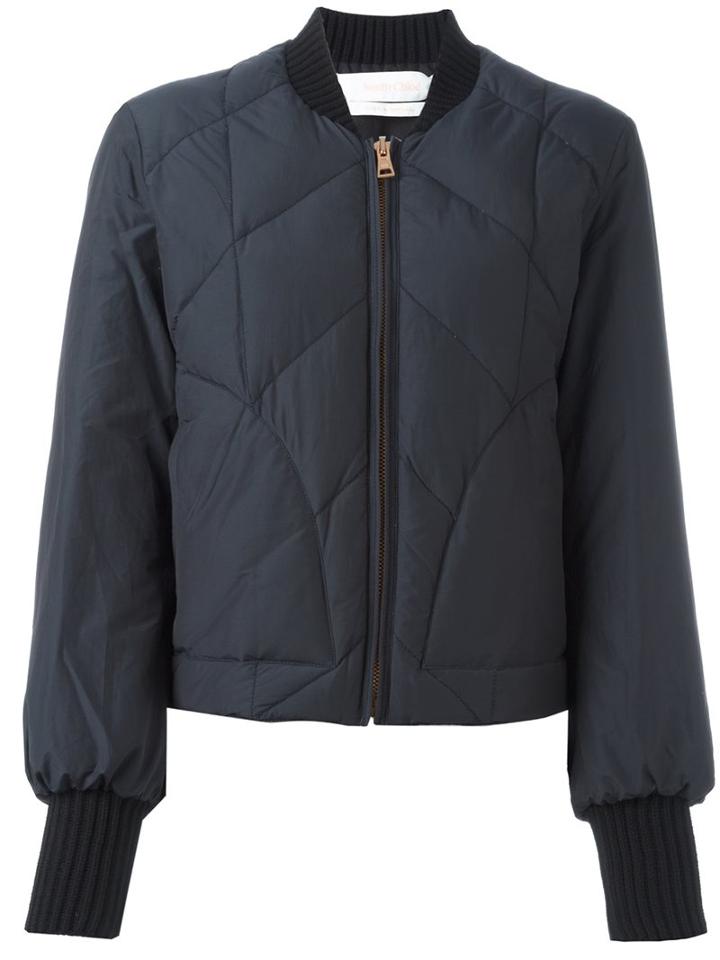 See By Chloé Quilted Bomber Jacket, Women's, Size: 40, Blue, Cotton/polyamide/polyester