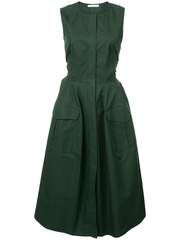Oscar De La Renta Sleeveless Snap Front Midi Dress - Green