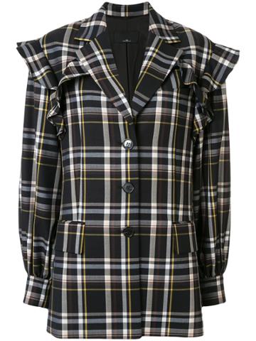 J Koo Oversized Check Blazer - Grey